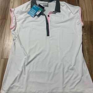 Nike White and Pink Sleeveless Polo